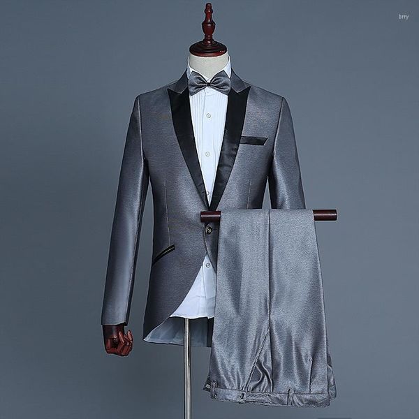 Costumes pour hommes gris noir magicien Tailcoat costume robe de smoking hommes fête mariage dîner veste manteau à queue d'hirondelle