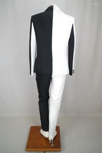 Costumes pour hommes veste et pantalon pour hommes correspondant luxe fête mariage personnalité mode costume hommes noir blanc bal mince manteau