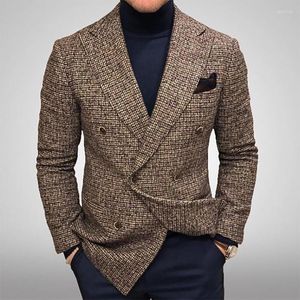 Costumes pour hommes Plaid Business Casual Blazer Veste à double boutonnage Revers Wearcoat Élégant D22