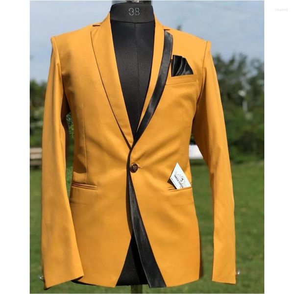 Costumes pour hommes Costume Slim Blazer Vestes Jaune 2023 Robe de mariée marié 2 pièces Gentleman Affaires Banquet Dîner Luxe Formel