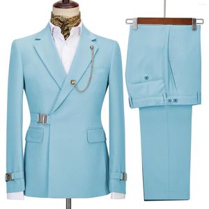 Costumes pour hommes costume masculin 2 pièces slim ajustement couleur unie avec boutons en métal adaptés aux robes de banquet de mariage commercial pantalon veste