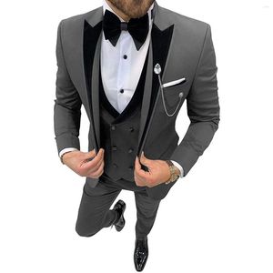 Costumes pour hommes Costume pour hommes Casual Business Formal Prom Slim Fit Double Breasted Tuxedos 3 pièces pour le marié de mariage (Blazer Pants Vest)