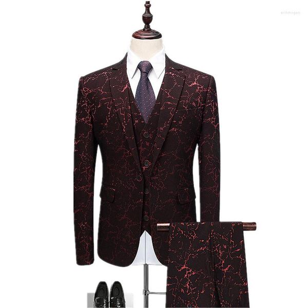 Trajes de hombre Traje de hombre de gama alta con estampado de caballero Slim Banquet Ball Conjunto de 3 piezas Blaze con pantalones y chaleco