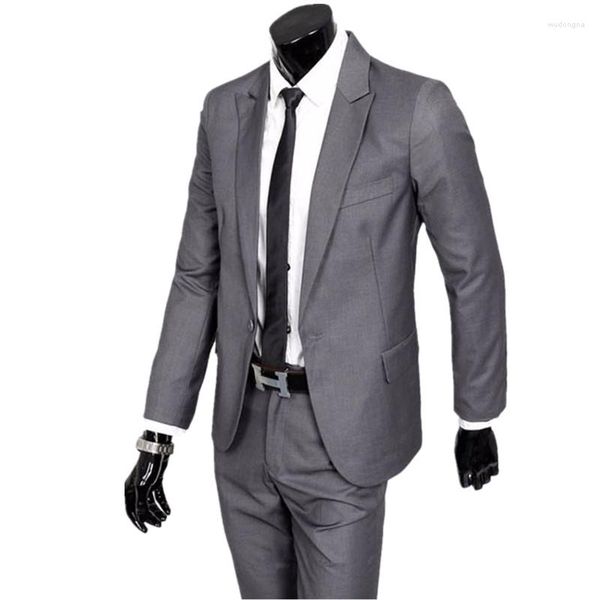 Trajes para hombres Traje formal de boda para hombres Conjuntos Un abrigo clave Pantalones Gris claro Negro Guapo Chaqueta de tela Trouse