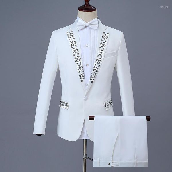 Trajes para hombre Conjunto de traje de esmoquin de 2 piezas con cuello de solapa y chal entallado blanco para hombre, chaqueta y pantalones de esmoquin para boda, ropa para discoteca