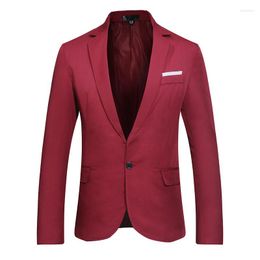 Costumes pour hommes hommes vin rouge un bouton costume Blazer 2023 marque Slim Fit affaires toilettage hommes smoking veste Masculino