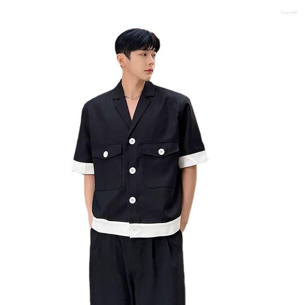 Trajes de hombre Hombres Negro Blanco Patchwork Suelto Casual Manga corta Blazers Traje Chaqueta Red Celebrity Coreano Streetwear Vintage Moda Abrigo