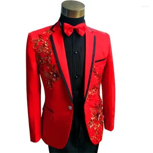 Costumes pour hommes Hommes Blazer Designs Vestes Robe formelle Dernier manteau Pantalon Costume Homme Broderie tridimensionnelle Mariage Rouge