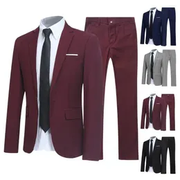 Costumes pour hommes Hommes Blazer Pantalon Slim Fit Printemps Automne Vêtements de mariage Un bouton Formel Business Groom Costume pour le travail