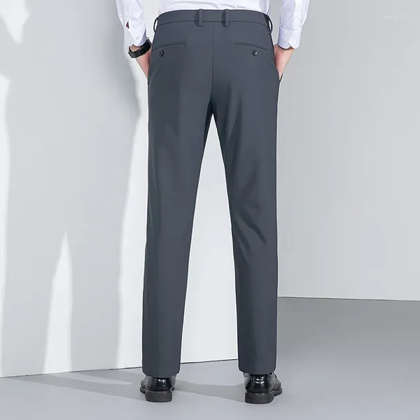 Costumes pour hommes Hommes Busienss Pantalon de costume décontracté Pantalon de bureau thermique d'hiver Noir Gris Bleu Nylon Spandex Tissu mélangé approprié élégant