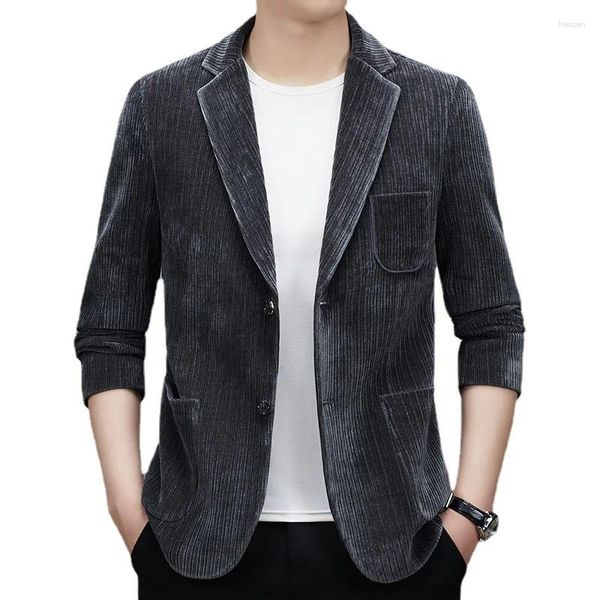 Trajes de hombre Chaqueta de traje de pana informal de negocios para hombre Abrigos de chaqueta de solapa de un solo pecho negro/gris