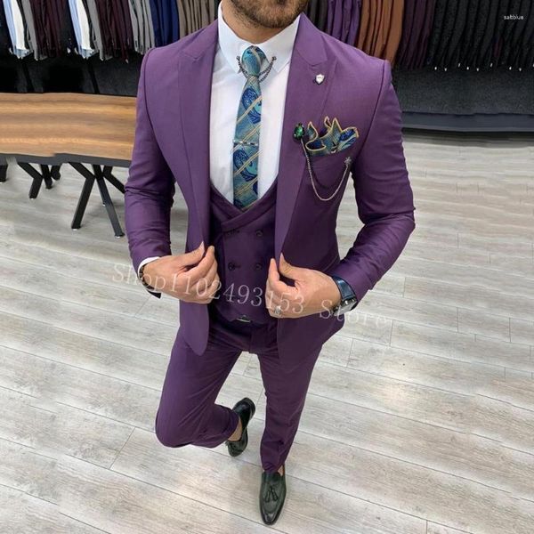 Trajes para Hombres Hombres Negocios Casual Fiesta de Bodas Tres Piezas Chaqueta Pantalones Chaleco Conjunto Blazer Masculino Abrigo Pantalones Chaleco Moda Slim Fit