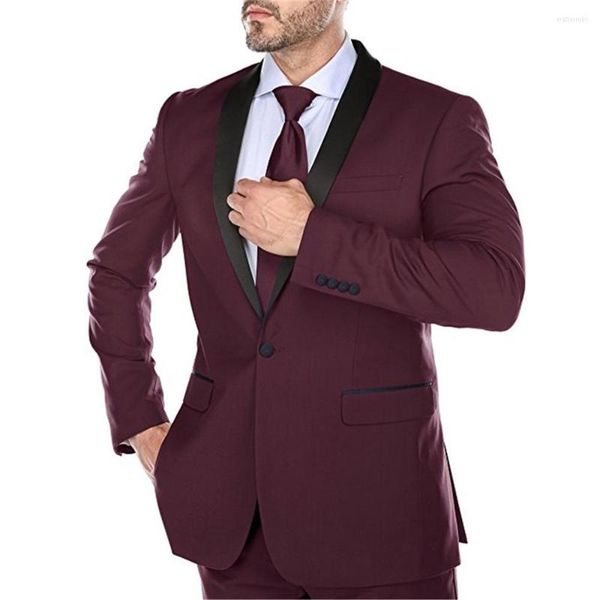 Trajes de hombre para hombre, chal hecho a medida, solapa, hombre, Borgoña, novio, esmoquin, boda/graduación, 2 piezas (chaqueta, pantalones, corbata), E241