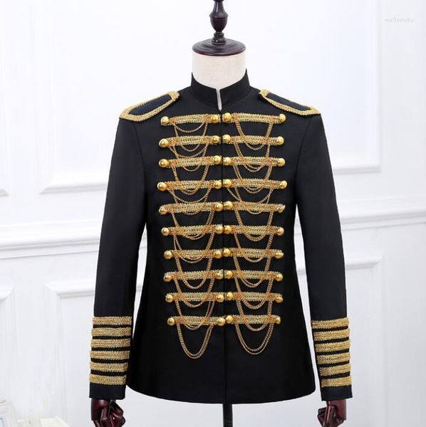 Trajes para hombres Diseños para hombres Trajes de escenario de corte europea para cantantes Blazer Ropa de baile Chaqueta Vestido estilo estrella Vintage con incrustaciones de oro