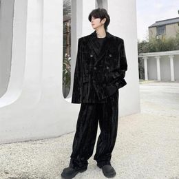 Costumes masculins hommes doubles poitrine vintage en velours de veste décontractée veste pantalon pantalon coréen streetwear blazers pantalon pour homme