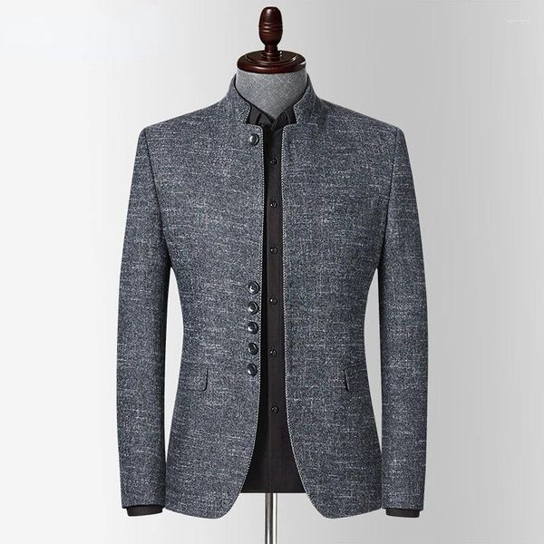 Costumes pour hommes, veste Blazer de Style anglais, col montant, vêtement d'extérieur ajusté, intelligent et décontracté, tunique chinoise de haute qualité