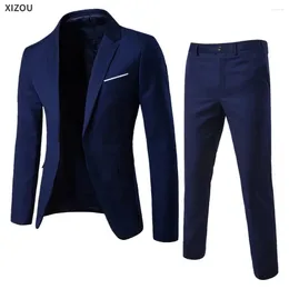 Herenpakken Mannen Voor Bruiloft 2 Set Elegante Blazers 3 Stuks Formele Volledige Jassen Vest Broek Jassen Klassiek Kostuum 2024