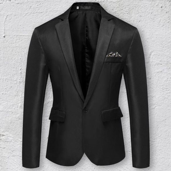 Trajes de hombre Blazer formal para hombre Color sólido Cuello vuelto Un botón Four Seasons Slim Fit Bolsillos Traje Chaqueta para boda