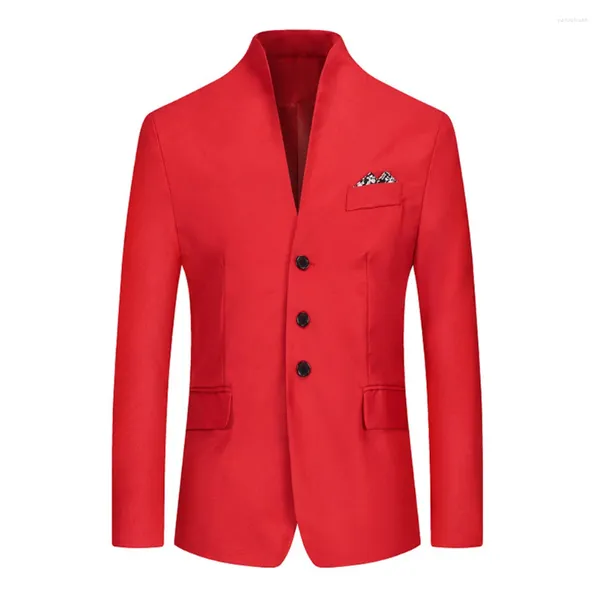 Trajes para hombre, traje Formal para hombre, chaqueta ajustada con cuello levantado, abrigo con botones de trabajo de negocios, abrigos elegantes a la moda para hombre