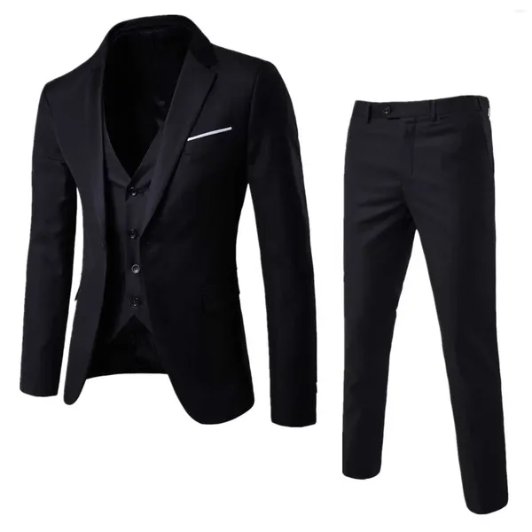 Costumes pour hommes Hommes Formelle Uniforme Gentleman Costume À Manches Longues Un Bouton Blazer Avec Gilet Pantalon Réunions De Bureau Costume De Fête De Mariage D'affaires