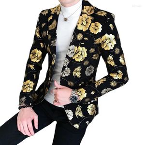 Pakken voor heren Gouden bloemenprint Blazers 2024 Herfst Formele jurk Tuxedo Casual Slim Fit Colbert / Hoge kwaliteit modekleding
