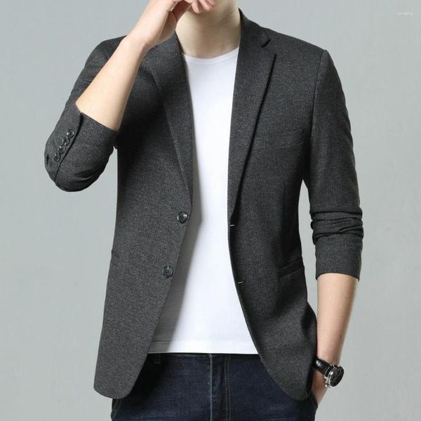 Trajes para hombres Hombres Gris Azul Blazers Cuello con muescas Slim Fit Traje de un solo pecho Chaquetas Hombre Elegante Casual Tejido Fabic Elegante Traje Atuendo