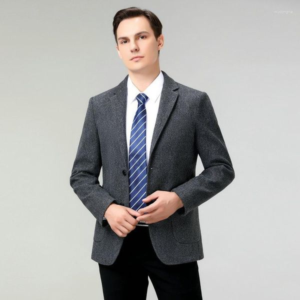 Trajes para hombres Hombres Gris Azul marino Negro Blazer Chaquetas Estilo Inglaterra Ropa de oficina Cuello con muescas Chaqueta ajustada Chaqueta masculina Outfis Traje Ropa de elevación