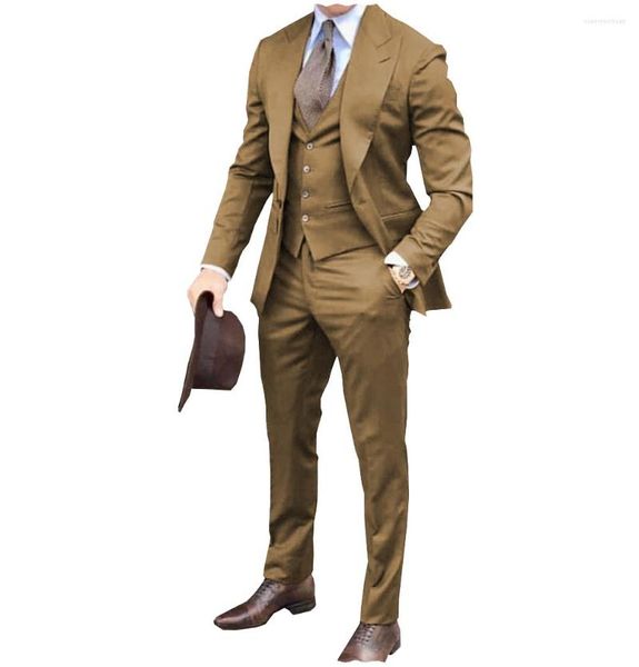 Trajes de hombre Hombres Novio Esmoquin Marrón Baile de bodas Traje Slim Fit Mezcla de algodón Formal para (chaqueta pantalones chaleco)