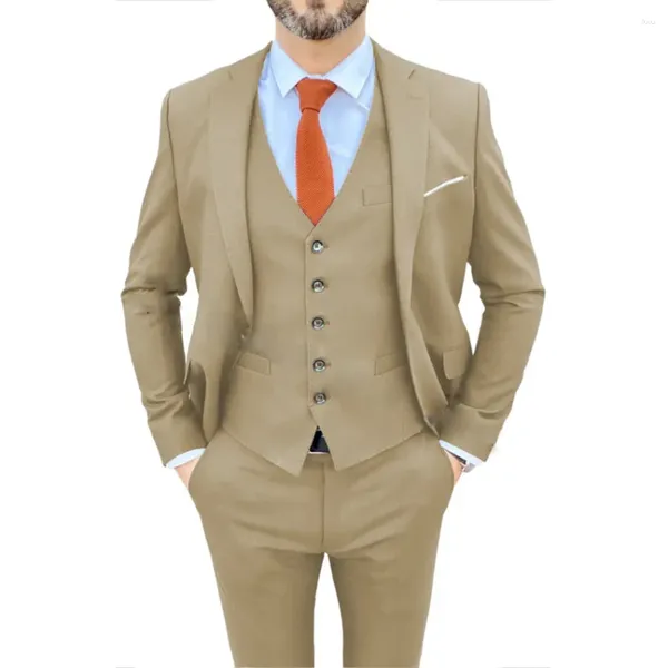 Costumes pour hommes Hommes de haute qualité Prom Party Formel Beige 3 pièces Slim Fit pour le mariage Costume masculin Homme Blazer Gilet Pantalon