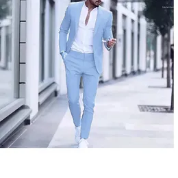 Abiti da uomo Giacca da uomo Pantaloni Due pezzi Rosa Grigio Blu Monopetto con visiera Risvolto Moda Slim Fit Custom Made Elegante 2023