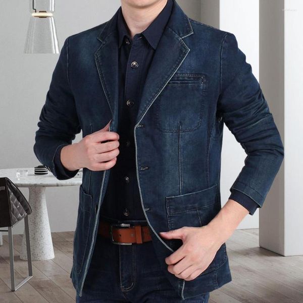 Costumes pour hommes Hommes Jeans Blazer Revers Simple Boutonnage Tempérament Trois Boutons Poches Costume Manteau