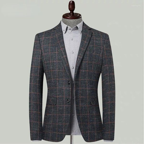 Trajes para hombres, chaqueta a cuadros coreana para hombres, prendas de vestir ajustadas, ropa informal inteligente de alta calidad para fiesta y boda 2024