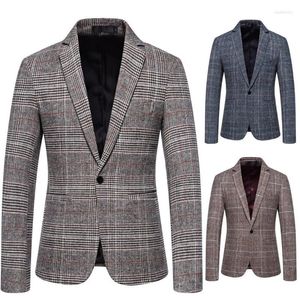 Costumes pour hommes Hommes coréen Slim Fit Blazer Masculino coton costume à carreaux veste de bureau un bouton grande taille mâle Blazers manteau vêtements de mariage