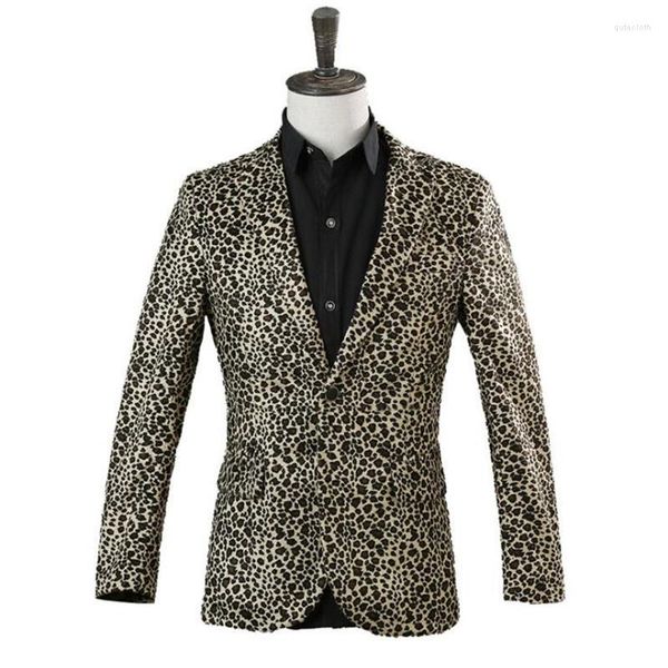 Costumes pour hommes Hommes Leopard Designs Masculino Homme Terno Costumes de scène pour chanteurs Manteau Blazer Vêtements de danse Veste Star Style Robe