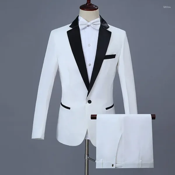 Costumes pour hommes, manches longues, boutonné, robe de Banquet, costume de mariage blanc, smoking, ensemble deux pièces, pantalon grande taille 4xl