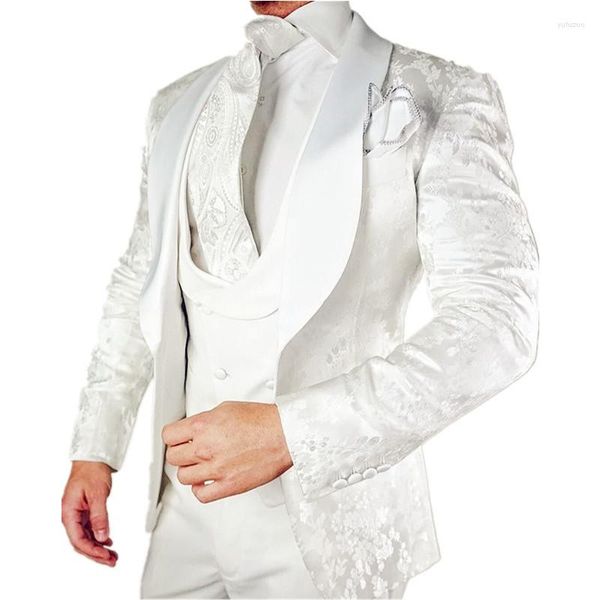 Trajes para hombre, esmoquin para padrino de boda con un botón, color marfil, solapa, esmoquin para novio, chaqueta para boda/baile de graduación (chaqueta, pantalones, chaleco y corbata) B144