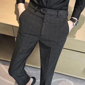 Trajes para hombre, pantalones de Boutique a cuadros para hombre, ropa Formal para hombre, pantalones de vestir de boda, pantalón de traje informal de negocios de estilo británico ajustado de calidad