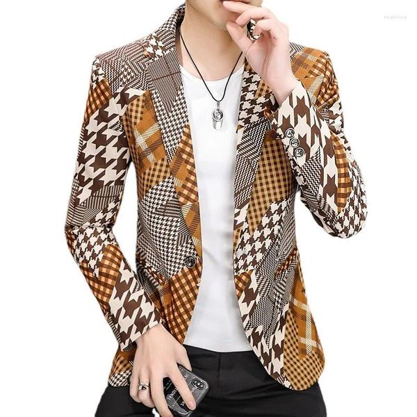 Costumes pour hommes Hommes Plaid Imprimer Blazer 2024 Printemps Mode Coréenne Casual Slim Costume Veste De Mariage Business Party Streetwear Mâle Vêtements