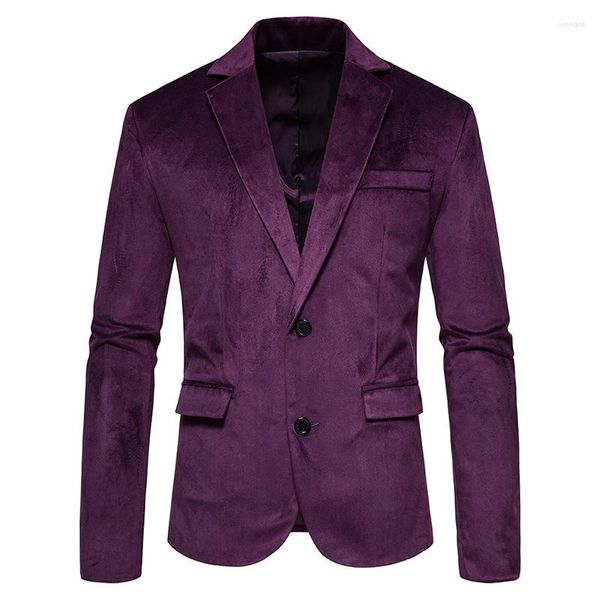 Costumes pour hommes Hommes violet daim costume mâle mince velours Blazer haute qualité affaires Blazers marié robe de mariée smoking solide veste vêtements