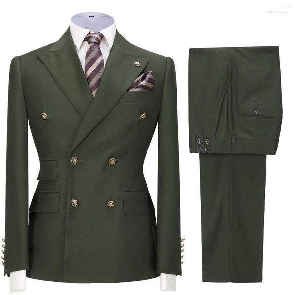 Trajes de hombre de 2 piezas para hombre, de negocios, con doble botonadura, ajuste regular, solapa de muesca, esmoquin de graduación de lana a cuadros para boda (Blazer