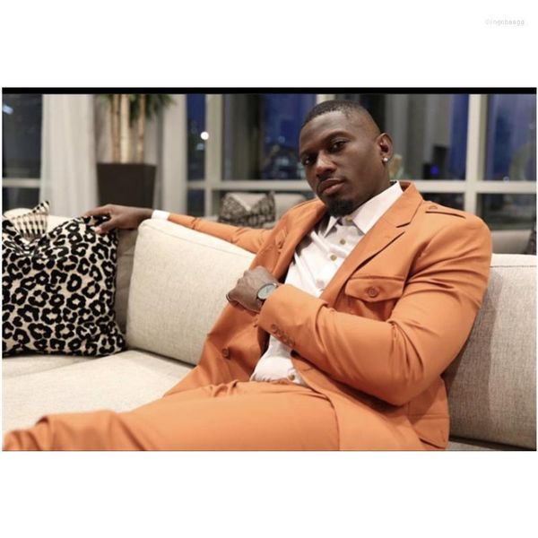 Costumes pour hommes hommes 2023 vêtements de travail africains Orange hommes mariage marié porter des smokings Slim Fit bal Blazer Terno Masculino 2 pièces veste