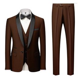 Herenpakken Heren 2023 Terno Slim Fit Bruin Prom Bruidegom Heren Pak Jas Broek Vest Maatwerk Bruiloft Voor Mannen Bruidsjonkers Smoking 3