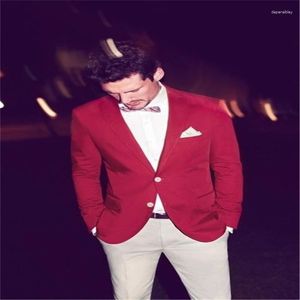 Trajes para hombres Blazers para hombres 2023 Alta calidad Personalizado Rojo con muescas Solapa Estilo occidental Novio Esmoquin Boda Fiesta de graduación Conjunto de 2 piezas (chaqueta