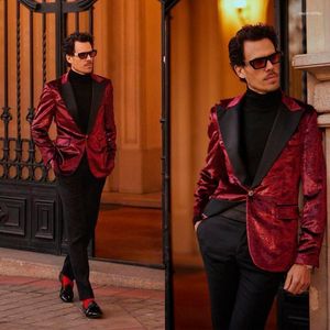 Costumes pour hommes Blazers pour hommes Bourgogne Hommes Costume Sur Mesure 2 Pièces Paillettes Mode Moderne Mariage Affaires Causal Prom One Button Coat