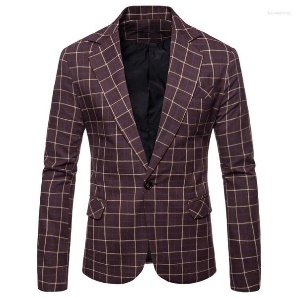 Costumes pour hommes Blazers pour hommes Mode Hommes Casual Plaid Vérifié Un Bouton Robe Blazer 2023 Slim Fit Business Costume Formel Veste Hommes