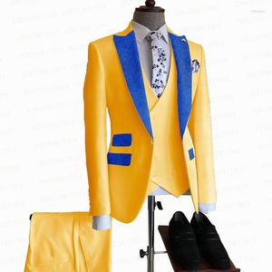 Costumes pour hommes Blazers Fashion Yellow Men Suit Slim Fit Custom Mariage Prom Veste Prom Double Breasted Vest Pantal