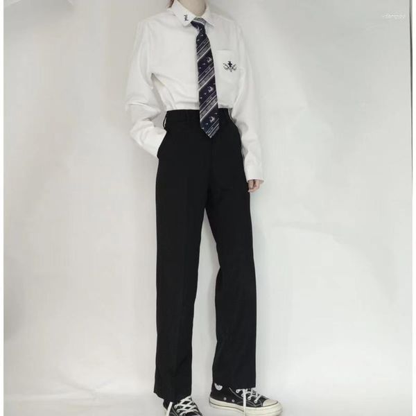 Trajes para hombres Blazers para hombres Pantalones casuales sueltos coreanos para hombres Estilo universitario Traje de uniforme atractivo Color negro Pantalones holgados para hombre