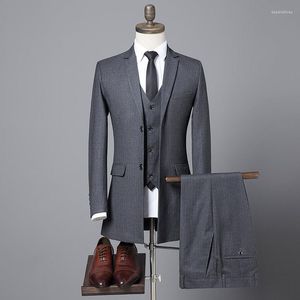 Herenkostuums Herenblazers Mooie jas 3-delige set Pak Vest Broek High End Britse stijl Business Casual Man Lange jas Broek