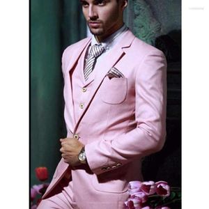 Trajes para hombres Blazers para hombres Pink Prom Men For Groom Wedding Tuxedos 3 piezas Casual Male Fashion Costume Jacket con pantalones Chaleco