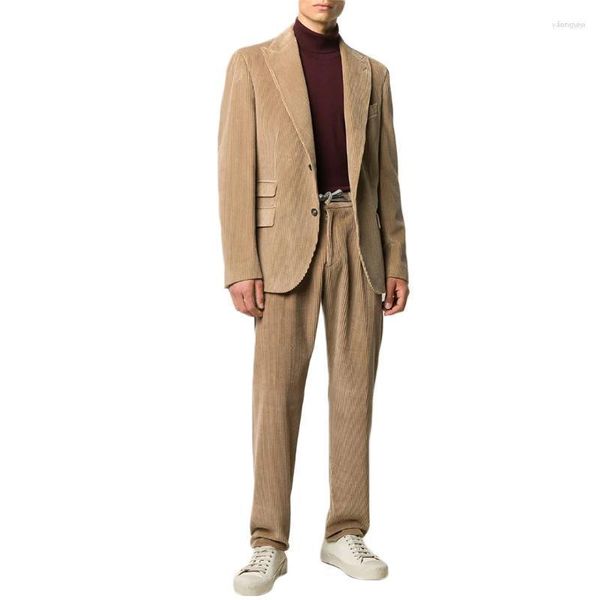 Trajes para hombre Blazers para hombre Pana informal elegante Esmoquin de boda hecho a medida para hombre Estilo japonés 2 piezas Pantalones para fiesta de graduación y noche